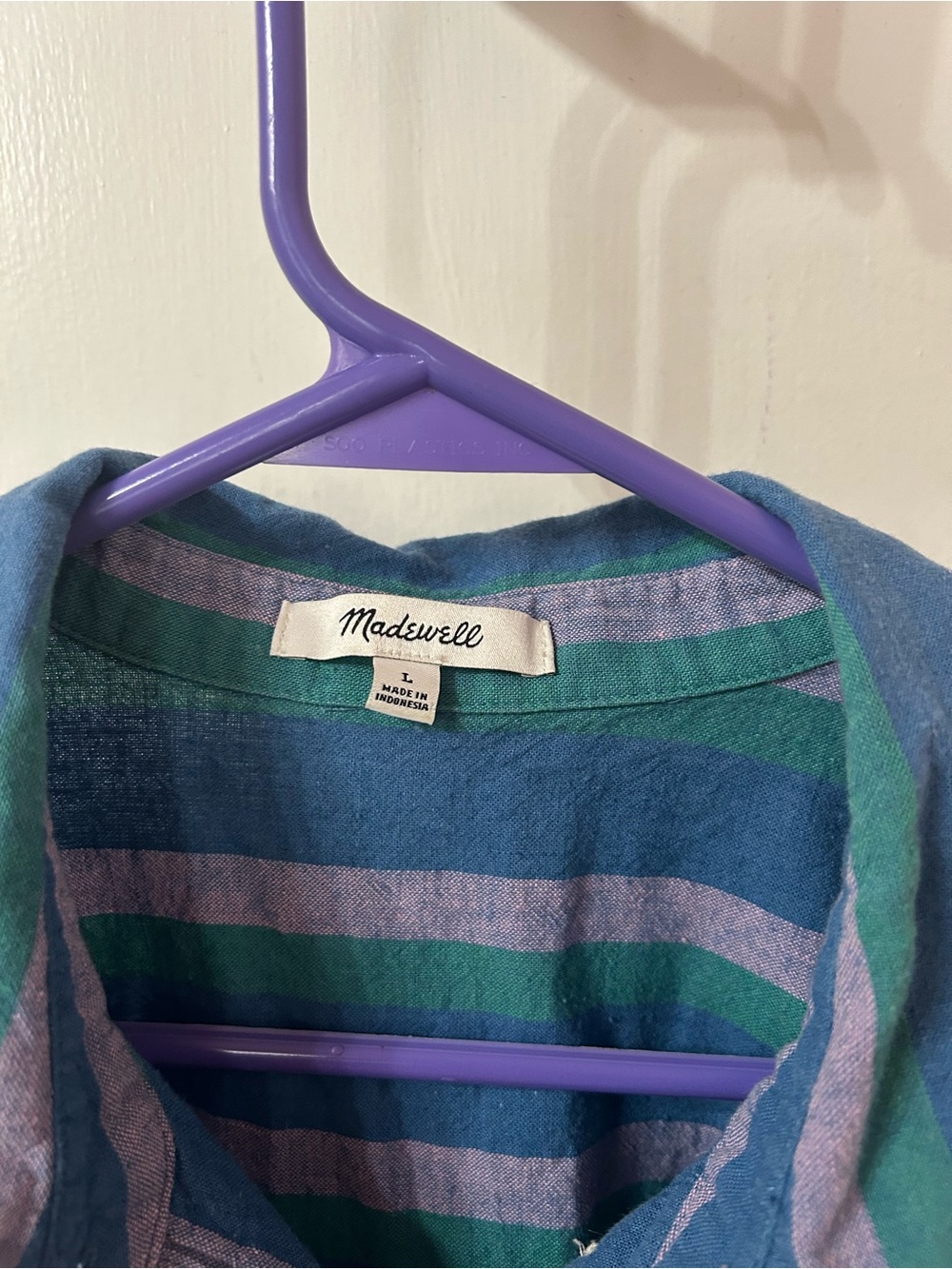 Madewell Short-Sleeve Striped Button-Down in Blue and Green - Picture 3 of 5